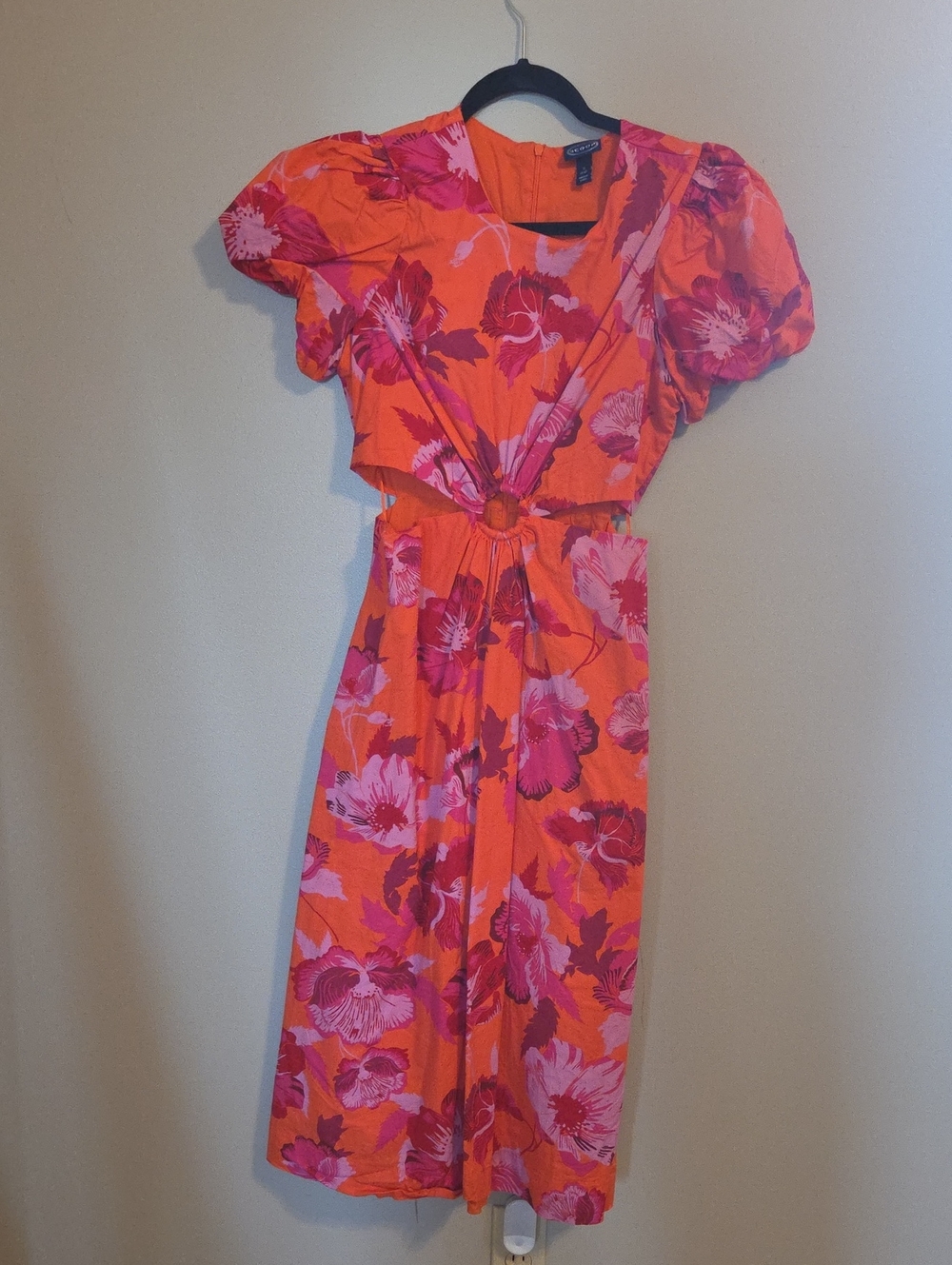 Scoop Orange & Pink Floral Ring-Front Midi Dress